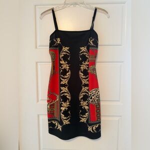 Blue Blush Black, Red & Gold Baroque Slip Dress